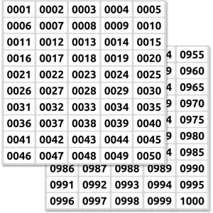 1-1000 Consecutive Number Inventory Labels Stickers Sheets, 1.5" x 0.75"