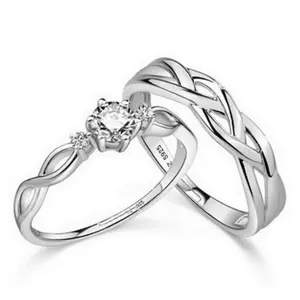 2Pcs/Set Minimalist Classic Twisted Weave Zircon Couple Rings For Women Men Romantic Geometric Ring Anniversary Jewelry