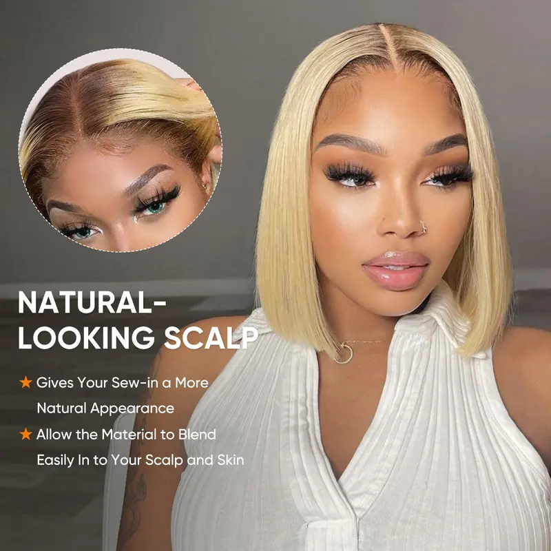 [Summer Musts] Wiggins Hair 4/613 Bob Wig Human Hair Straight Blonde Lace Closure Wig Pre Cut Lace Glueless Wigs Lace Closure Wig With Pre Plucked Hairline #WeeklyDeals #tiktokshopstockup #mothersdaygift