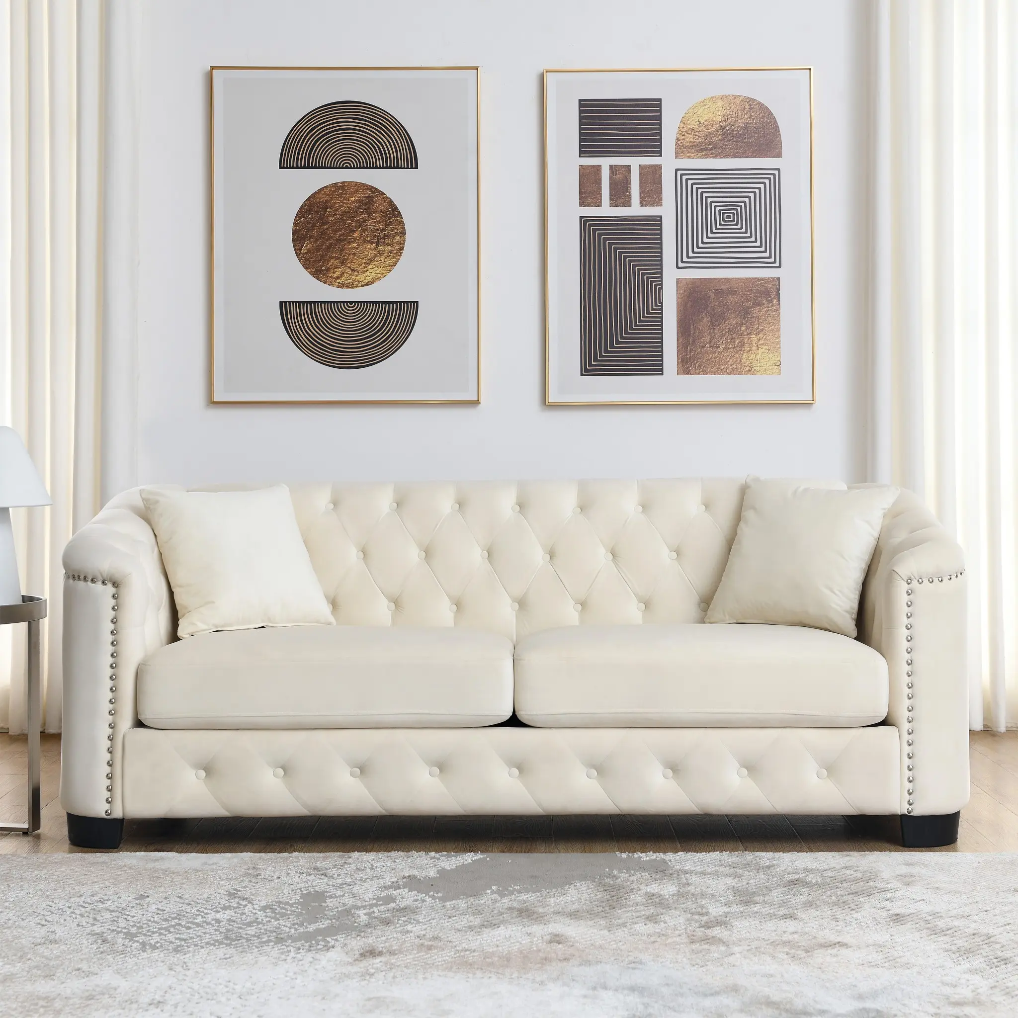 Eyisean 77" Modern Chesterfield Velvet Loveseat Sofa, Luxury Upholstered Tufted Backrests Couch with Nailhead Arms & Removable Cushion, 3-Seater Cloud Couch for Living Room, Bedroom, Apartment