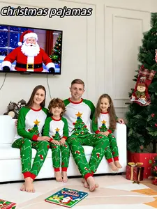 Family Matching Pajamas Set Cartoon Star Print, Casual Long Sleeve Sleepwear for Men Women Kids, All Seasons Home Wear