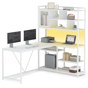 58 Inches L Shape Corner LED Gaming Desk White