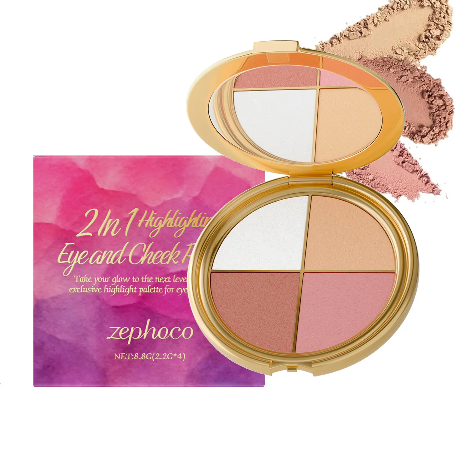 Eye & Cheek Palette - Eyeshadow and Highlighter Makeup, Face Highlighter Palette for Women, Multitasking Blush, Highlighting Eye & Cheek Palette, 4-In-1Makeup Palettes Kit, Natural Glow Contour Powder