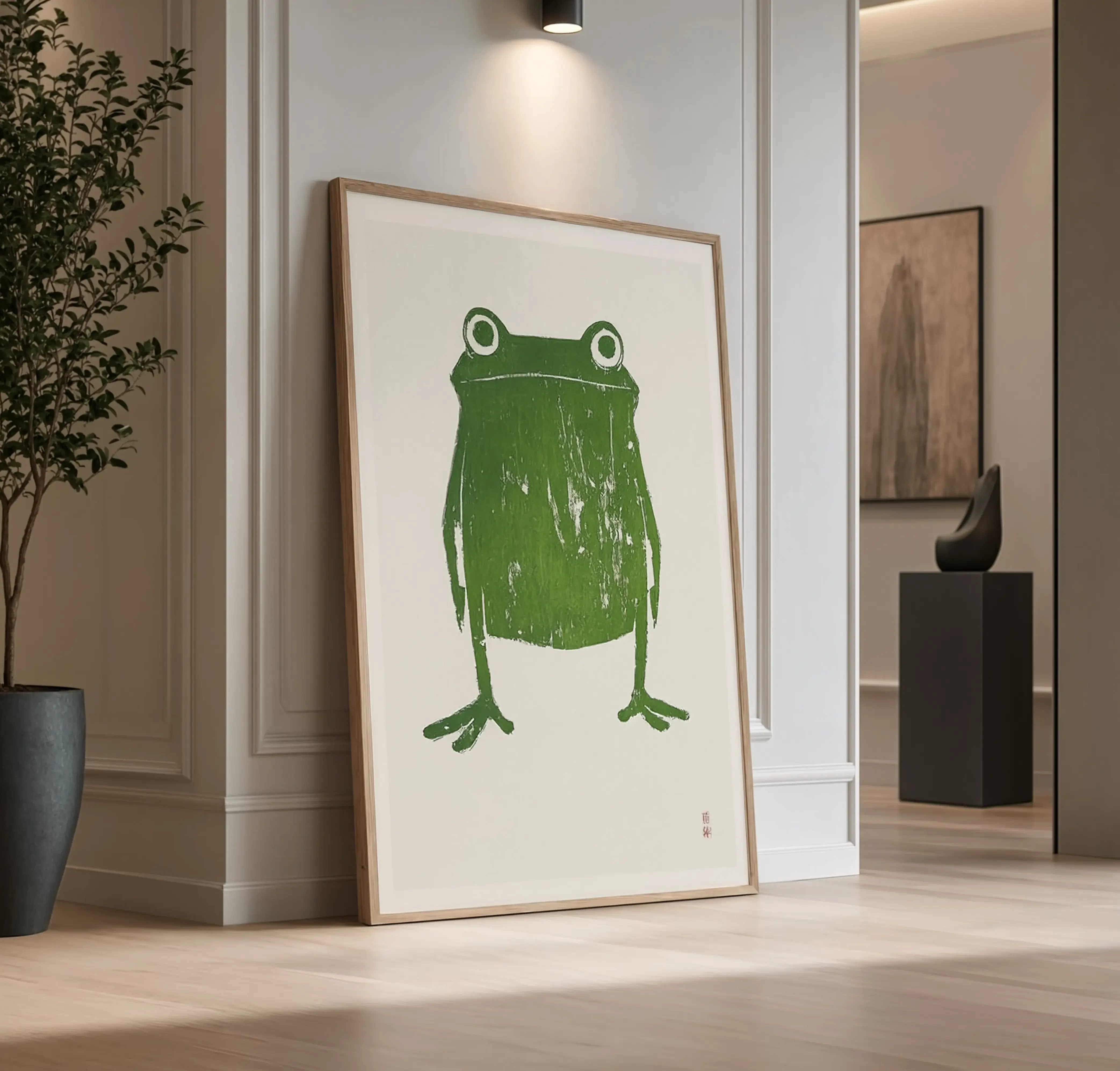 Minimalist Frog Wall Art Retro Japanese Nature Poster Botanical Home Decor Art