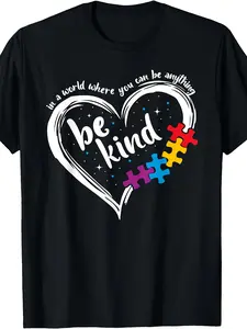 A Blue Autism Awareness T-Shirt for Men, Women, And Children, Featuring a Round Neck, Made of 180G Machine Washable Fabric, Suitable for Casual Wear, with a Striking Design, Perfect As Birthday O