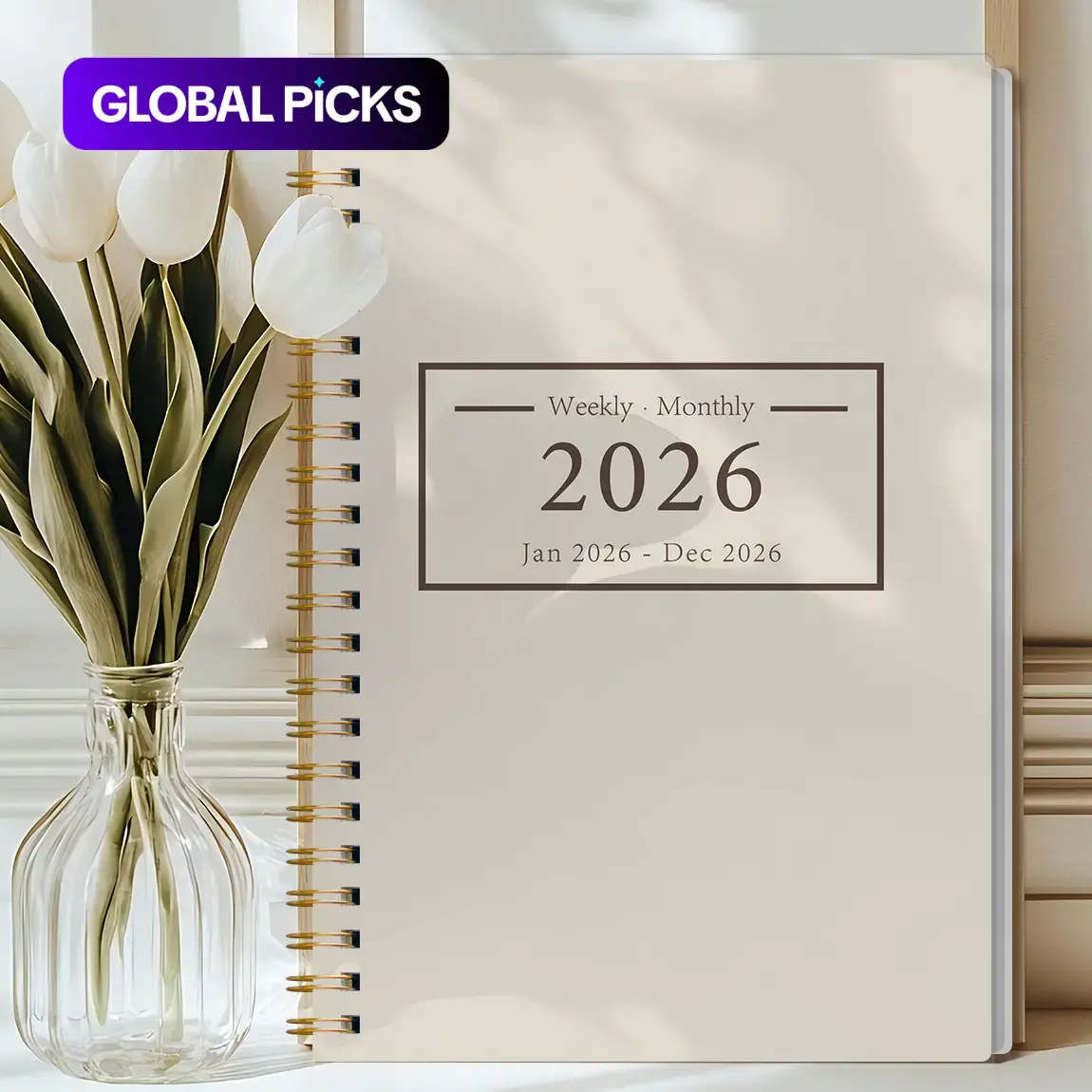 1pc A5 2026 Jan-Dec Weekly Monthly Spiral Bound Planner Notebook, Beige Cover Simple Aesthetic Agenda Book, Desk Essential for Back to School Office Productivity, Ideal Stationery Gift for Students Workers #GLOBAL PICKS