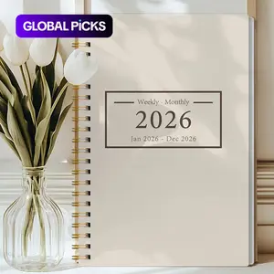1pc A5 Size 2026.1-2026.12 Weekly & Monthly Spiral Bound Planner Notebook, Minimalist Beige Cover, Simple Aesthetic Design, Desk Essential, Back To School Office Supplies, Productivity Agenda Book, Perfect Gift #GLOBAL PICKS