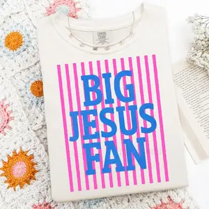 Comfort Colors Striped Big Jesus Fan Shirt, Preppy Christian Png, Jesus Shirt, God Png, Faith Inspirational Sublimation Design, Striped Design