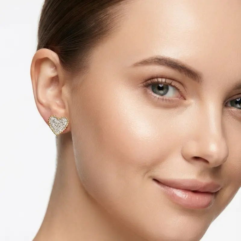 14 k Gold Dainty Heart Diamond Earrings, Elegant Timeless Jewelry for Women
