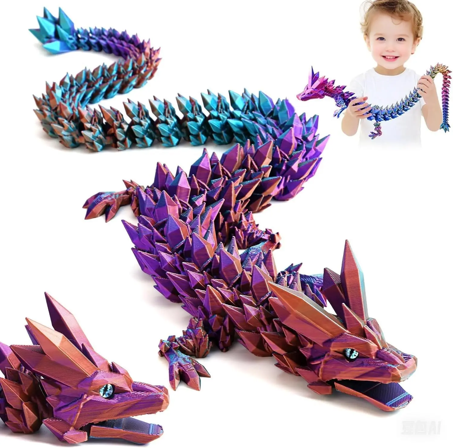 Super Huge Large Dragon 3D Printed Dragon with movable mouth and eyes,Flexible Realistic Articulated Animal Fidget Toys,Mystery Figurines Gifts,Executive Desk Décor Collectible (37.5inch/colorfulA)