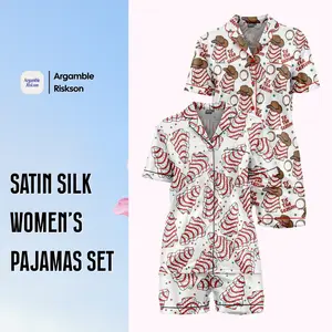 Tree Cake Women's Pajama Set - Short Sleeve Button-Down Top & Shorts with Tree-Shaped Cake Print Perfect for Nightwear Loungewear or Homewear Ideal Gift for Mom Girlfriend or Any Special Woman