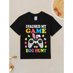Kids I Paused My Game to Egg Hunt T Shirt Easter Controller Graphic Tee (3-13Y)