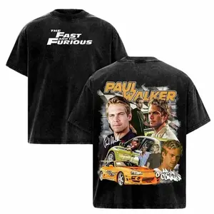 Paul Walker Tee – Brian O’Conner Tribute Fast and the Furious T-Shirt Vintage Washed Oversized Heavy Cotton Unisex Retro Graphic Streetwear Racing Film Merch Gift for Fans 3