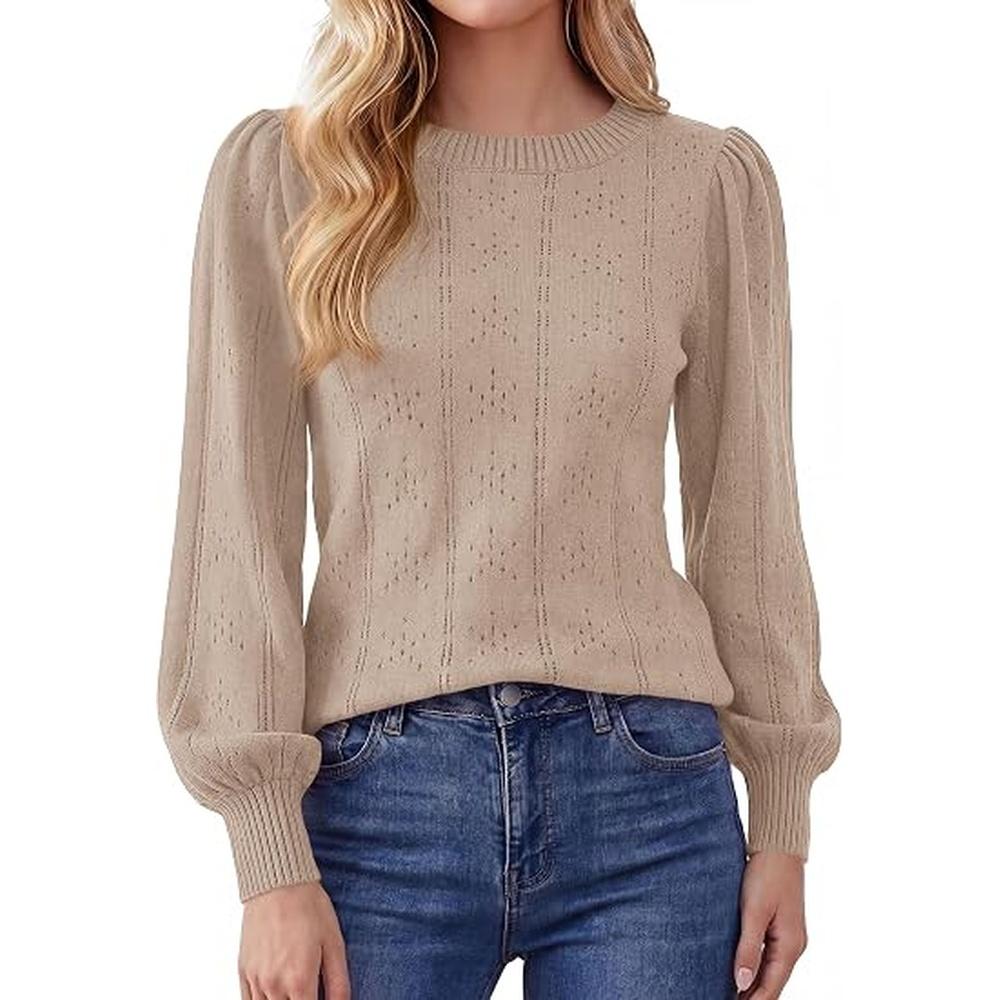 PRETTYGARDEN Women Fall Fashion Hollow Out Holiday Sweaters | Stretchy Cozy Knit, Puff Long Sleeve Pullover Tops, Crewneck Loose Fit, Dressy Casual Blouse, Trendy Winter Going Out Outfits#SohoChic