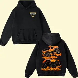 Monster Jam El Toro Graphic Cotton Long Sleeve Washed Hoodie for Monster Truck Fans and Racing Style, Streetwear T-Shirt, Family Shirt, Graphic Acid Washed Shirt, Lightweight Cotton Tee