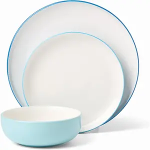 Dinnerware Set, 24 Colors Turquoise 12-Piece Set, Service For 4, Dishwasher Safe, Safe, Porcelain, And Dish Sets, Sets, Home,(Turquoise, 12 Piece)