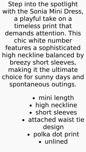 Sonia Mini Dress - White Polka Dot