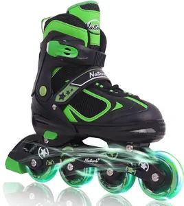 Nattork Adjustable Inline Skates for Kids - Green - Model 139 - Light-up wheels inline  skates