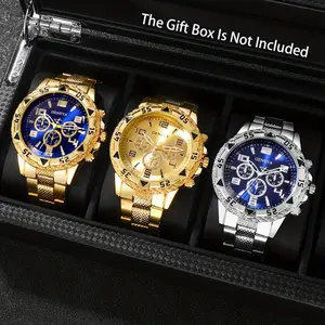 3/2pcs Men's Cool Quartz Watch Set - Round Dial, Stainless Steel Band, Zinc Alloy Case, Date Feature, Battery Powered for Daily Wear and Christmas