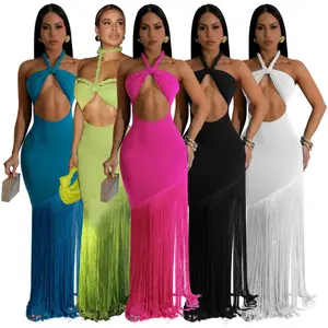 Women's Traditional African Maxi Dress, Sleeveless Dashiki Print Bodycon Gown in Comfortable Polyester with Tassel Hem, Lady