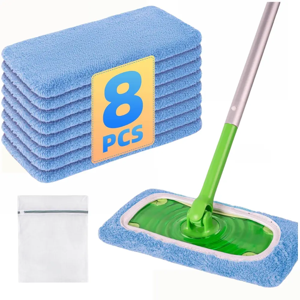 6/8pcs Reusable Washable Microfiber Mop Pads Refills, Wet Dry Flat Mop Replacement Pads, Absorbent Dust Pet Hair Cleaning Mop Cloths Compatible for Sweeper for Household Hardwood Tile Floor Cleaning