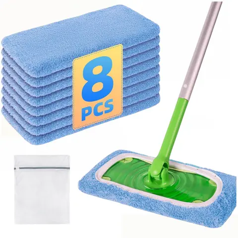Reusable Microfiber Mop Pad Refills (6/8pcs) - Washable, Absorbent, Durable for Repeat Use, Wet-Dry Flat Mop Replacements for Thorough Cleaning, Waste Reduction, Ideal for Home Hardwood Tile Floors