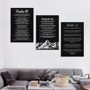 Psalm 23/91/121 Inspirational Wall art, retro black Bible scripture posters, Quote Prints suitable for home, office and kitchen decoration, high-definition and waterproof, Modern Home Decor