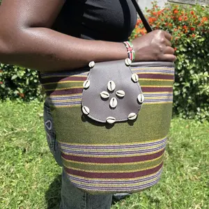 Boutique African Handbag with Shell Embellishments and Striped Design for Stylish Outfits