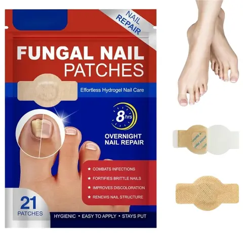 Fungal Nail Patches, 21-Pc Daily Manicure Kit with 21 Patches, Overnight Toenail Fix, Gentle Breathable Elastic Fabric, Herbal Extracts, Foot Health Solution for All Skin Types