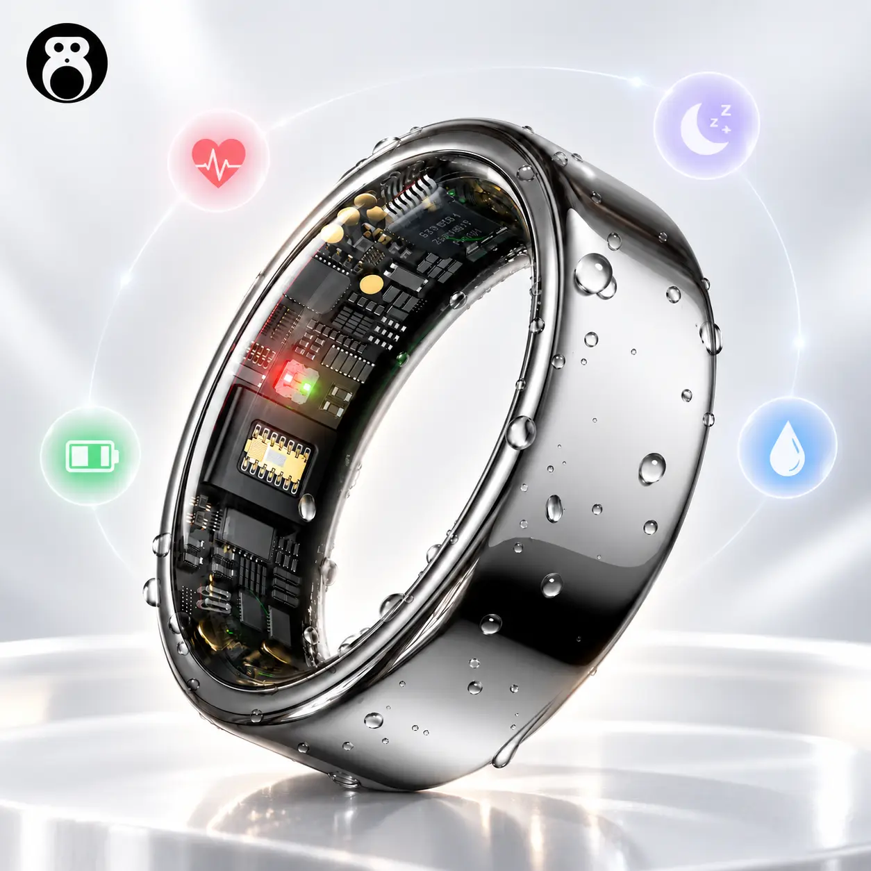 HOU 2026 AI Smart Ring Wearable Wristwatch - 5ATM Waterproof Fitness Tracker, Heart Rate Tracking, Sleep Monitor, Bluetooth, Rechargeable, iOS/Android Compatible, App Sync, Long-Lasting Batteries for Swimming, Men & Women
