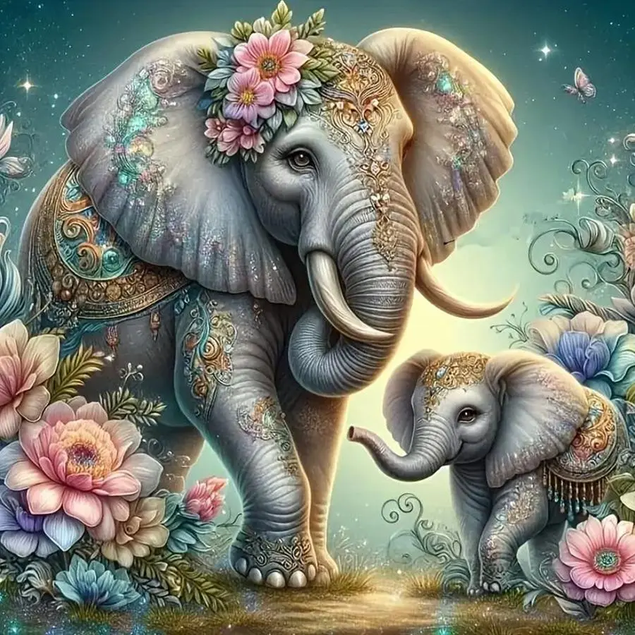 Elephant Family Pattern DIY Diamond Arts Colorful Painting Kit without Frame, DIY 5D Diamond Art Mosaic Colorful Painting Kit, Wall Art Decor for Home, Craft