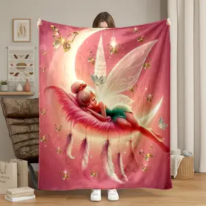 Dreamy Fairy Flannel Blanket, High-Definition Digital Print, Soft Warm Throw for Sofa, Office Bed, Camping, Travel, All Seasons Gift, Custom Image Blanket, Cozy Chic Blanket