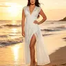 Popilush Shapewear Boho Floral Lace Front Slit Maxi Dress A-line Silhouette with Smoothing Waist Control & Supportive Bust Design SohoChic Homecoming Dresses