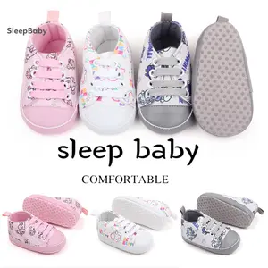Baby Boys Girls Crib Shoes Cartoon Print Tie-up Sneakers Non-slip Infant First Walkers Lightweight Breathable Toddler Sneakers Outdoor Wear