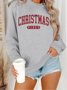 Women's Casual Christmas Graphic Pullover Sweater, Soft Long Sleeve Round Neck Sweatshirt, All-Season Comfort Fit