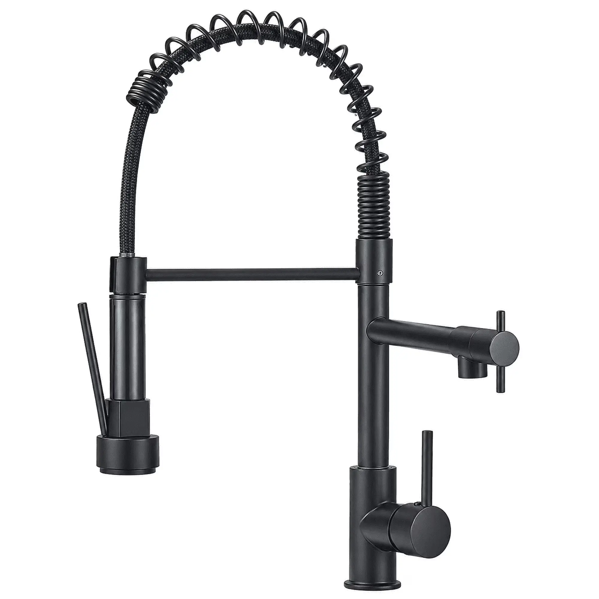 WSA Spring Kitchen Faucet with Pull Down Sprayer High Arc 360° Swivel Double Spouts Single Handle Single Hole Stainless Steel Kitchen Sink Tap for Farmhouse RV Bar Laundry Sink