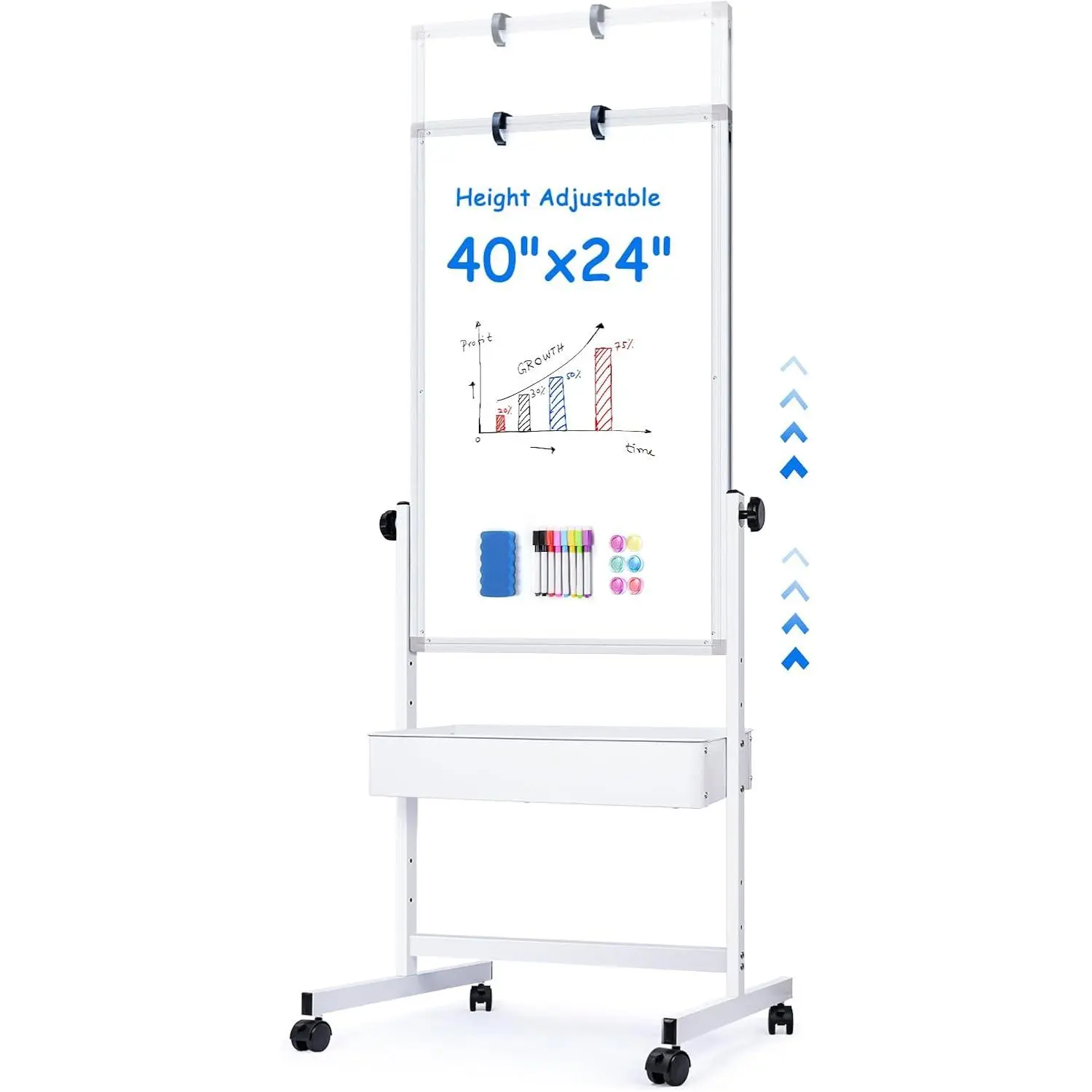 Mobile White Board Easel, 40x24 Inches  Storage Dry Erase Board Easel for Classroom, Rolling Height Adjustable Stand  Wheels for , School, Teachers &