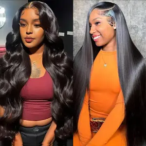 【Combo Sale 2 Wigs】 Human Hair Lace Front Wig 13x4 HD Lace Front Wig Body Wave 180% Density Pre Plucked Transparent Lace Frontal Wig with Baby Hair Soft Full Thick Wig Beginner Friendly Straight Wig 99J Burgundy 4 27 Highlight Color
