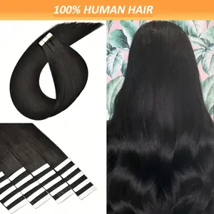 2025 Fashionable New Human Hair Tape-In Extensions - Real Remy Invisible Straight # 1B 16-26 Inch for Women, Soft Natural Look with Damage-Adhesive Strips, Fit for All Ethnicities, Hair Extensions