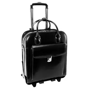 212 MAIN McKlein La Grange Men's Vertical Shape Black Leather Briefcase - Detachable Wheels, Detachable Handle, Shoulder Strap, Key Lock, Euro-Inspired Design