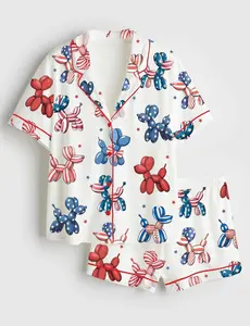 Balloon Dog USA Pajama Set, Red White Blue Short Sleeve, 4th of July PJs, Gifts for Girlfriends, Pajama Family