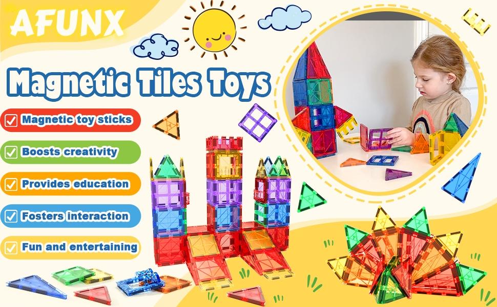 Magnetic Tiles Kids Toys STEM Magnet Toy for Toddler Building Blocks Preschool Learning Sensory Montessori Toys for 3+ Year Old Boys and Girls Safe Creativity Toddler Kids Toy