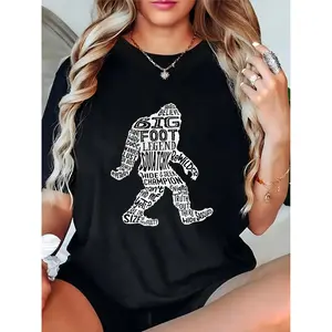 Women's Bigfoot Text-Filled Silhouette T-Shirt | Sasquatch Legend Hide & Seek Champion Graphic Tee | Casual Outdoor Hiking Camping Funny Bigfoot Enthusiast Top 100% Cotton T-shirt