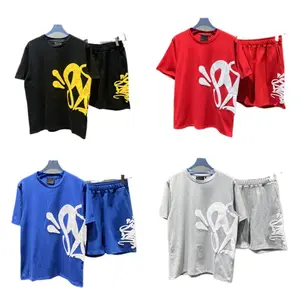 Y2K Hip Hop Streetwear Matching Set, Style Unisex Cotton Outfit, Raised Letter Print Short Sleeve T-Shirt & Shorts, Trendy Western Casual Loose Fit Two Piece Set For Men Women Summer Outdoor Fashion