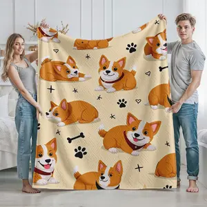Cute Corgi Dog Pattern Blanket Cozy Throw for Home Living Room and Bedroom Soft Warm Fleece for Pet Lovers Perfect Gift for Housewarming Christmas Thanksgiving Birthday and Valentine's Day for Adults and Couples