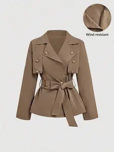 Women's Short Casual Loose Trench Coat With Belt, Autumn Outwear, Fall Coat, Fall Clothes, Cruise Women , Back To School,