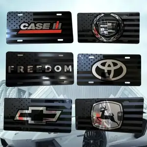 [SALE 50%] Black American Flag License Plate Metal Front Tag Patriotic Blackout Vanity Plate for Cars Trucks To