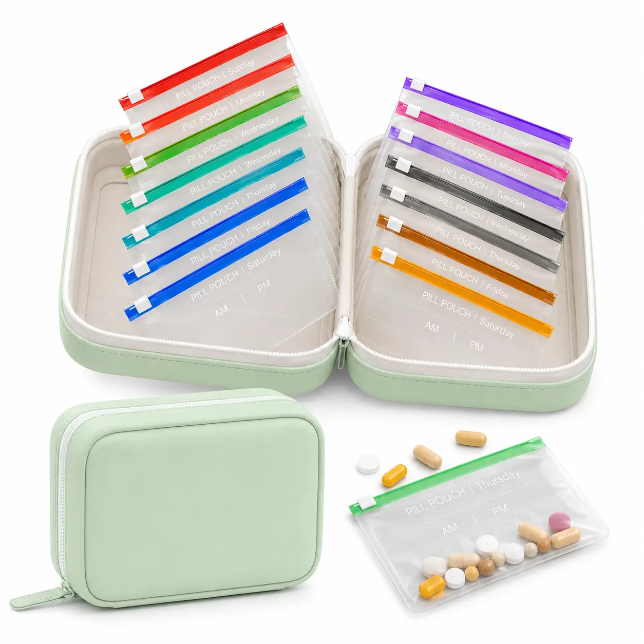 A8 Waterproof Pill Pouch Set, Large Weekly Pill Organizer with 14 Color-Coded Medicine Pouches, Reusable Travel Medicine Organizer, Zippered Pill Storage for Fish Oils, Vitamins, dealsforyou, summerwins