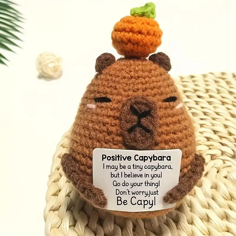 Cute Crochet Capybara, 1 Count Positive Capybara Ornament with Encouragement Card, Home Decor for Living Room Bedroom Office, Gift for Friend