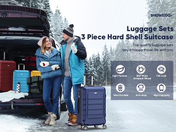 SHOWKOO 3-Piece Luggage Sets Expandable Full PC Durable Carry On Suitcase Sets Double Wheels TSA Lock High-quality for Travel, School, Business